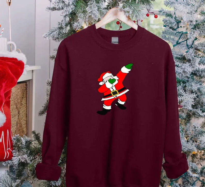 Dabbing Santa Sweatshirt, Christmas Funny Dancing Santa Sweatshirt, Family Matching Xmas Printed Jumpers, Christmas Eve Party Clothing Gifts