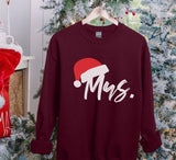 Santa Hat Mr & Mrs Christmas Sweatshirt, Christmas Newlywed Couple Sweatshirt, Xmas Holidays Matching Jumper, Wife Husband Xmas Eve Outfits