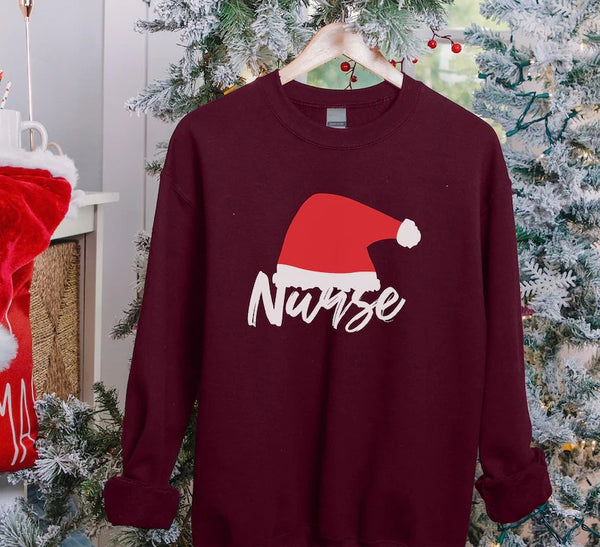 Santa Hat Nurse Printed Sweatshirt, Christmas Nicu Nurse Crewneck Sweater, Xmas Holidays Matching Jumper, Christmas Eve Party Nurse Gifts