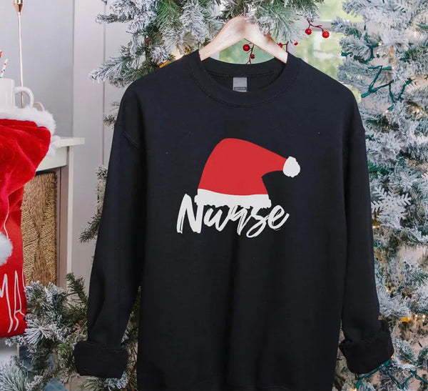 Santa Hat Nurse Printed Sweatshirt, Christmas Nicu Nurse Crewneck Sweater, Xmas Holidays Matching Jumper, Christmas Eve Party Nurse Gifts