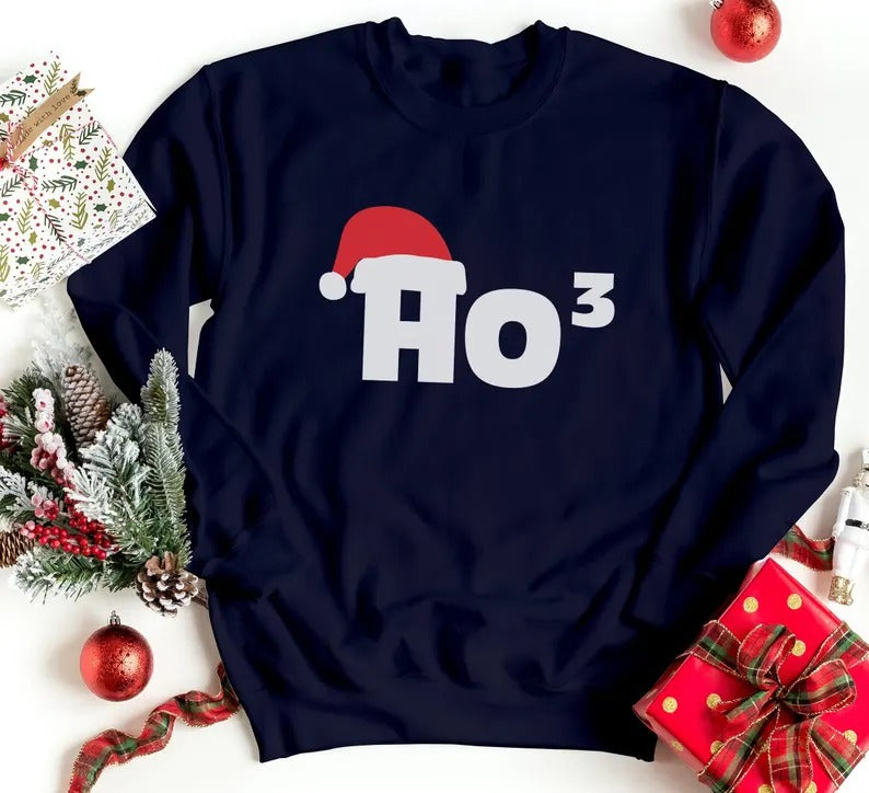 Christmas Santa Hat Printed Sweatshirt, Ho Ho Ho3 Crewneck Xmas Sweatshirt, Christmas Family Matching Jumper, Xmas Party Funny Ho3 Outfits