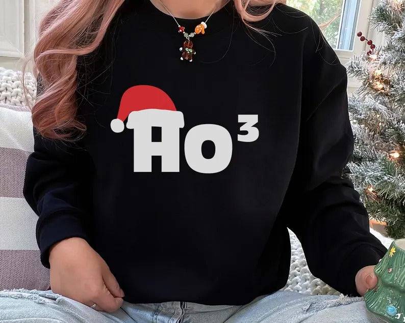 Christmas Santa Hat Printed Sweatshirt, Ho Ho Ho3 Crewneck Xmas Sweatshirt, Christmas Family Matching Jumper, Xmas Party Funny Ho3 Outfits