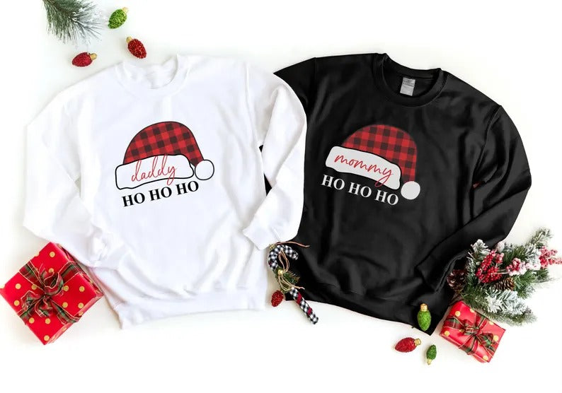 Christmas Santa Hat Sweatshirt, Custom Name Ho Ho Ho Xmas Jumper, Christmas Family Matching Sweatshirt, Personalised Xmas Eve Clothing