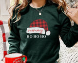 Christmas Santa Hat Sweatshirt, Custom Name Ho Ho Ho Xmas Jumper, Christmas Family Matching Sweatshirt, Personalised Xmas Eve Clothing