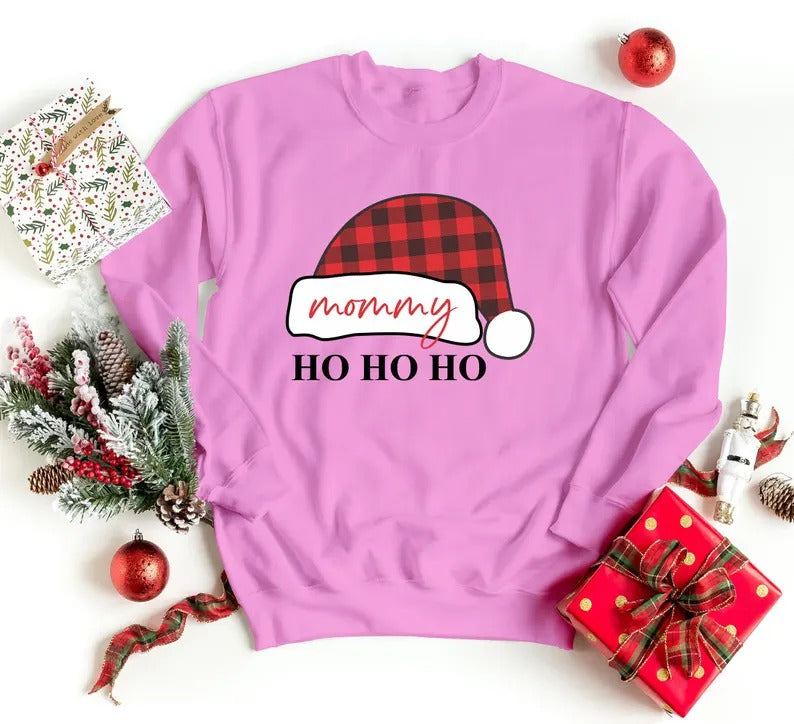 Christmas Santa Hat Sweatshirt, Custom Name Ho Ho Ho Xmas Jumper, Christmas Family Matching Sweatshirt, Personalised Xmas Eve Clothing