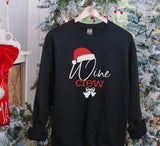 Christmas Wine Crew Sweatshirt, Xmas Santa Hat Printed Sweatshirt, Family Matching Christmas Holidays Jumper, Funny Xmas Eve Party Presents