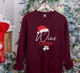 Christmas Wine Crew Sweatshirt, Xmas Santa Hat Printed Sweatshirt, Family Matching Christmas Holidays Jumper, Funny Xmas Eve Party Presents