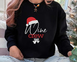 Christmas Wine Crew Sweatshirt, Xmas Santa Hat Printed Sweatshirt, Family Matching Christmas Holidays Jumper, Funny Xmas Eve Party Presents