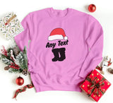 Custom Any Text Christmas Sweatshirt, Christmas Santa Hat & Shoes Printed Sweater, Xmas Eve Matching Jumper, Personalised Christmas Outfits