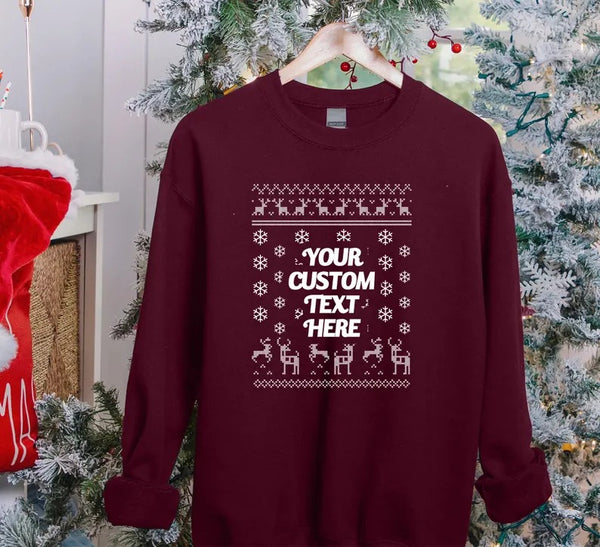 Custom Text Christmas Sweatshirt, Personalised Ugly Xmas Printed Sweatshirt, Family Matching Crewneck Jumper, Funny Xmas Holidays Outfits