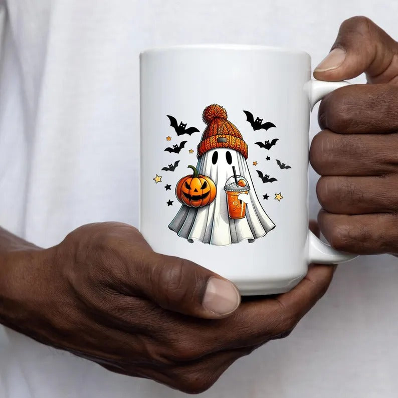 Cute Halloween Ghosts Printed Mug, Boo Ghosts Ice Coffee Mug, Vintage Fall Pumpkin Ceramic Mug, Halloween Fall Cup, Halloween Party Gifts