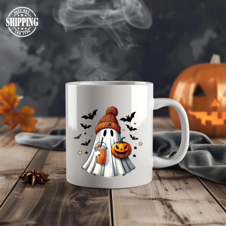 Cute Halloween Ghosts Printed Mug, Boo Ghosts Ice Coffee Mug, Vintage Fall Pumpkin Ceramic Mug, Halloween Fall Cup, Halloween Party Gifts