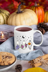 Cute Halloween Ghosts Mugs, Halloween Flowers Ghost Fall Coffee Mugs, Fall Birthday Gift For Sister, Ghost Lover Mugs, Girly Halloween Gifts