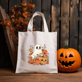 Halloween Ghost Tote Bags, Thanksgiving Pumpkins Spooky Printed Tote Bags, Halloween Shopping Bag, Spooky Cute Ghost Canvas Halloween Bags