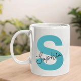 Personlised Name and Simple Initial Mug, Custom Monogram 11oz Ceramic Coffee Mug, Birthday Gift for Co-Worker, Best Christmas Gift for Him