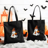 Halloween Cute Ghosts Tote Bags, Ghosts Drinking Coffee Printed Totes, Halloween Shopping Bags, Spooky Cute Ghost Canvas Bags For Halloween