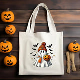 Halloween Cute Ghosts Tote Bags, Ghosts Drinking Coffee Printed Totes, Halloween Shopping Bags, Spooky Cute Ghost Canvas Bags For Halloween