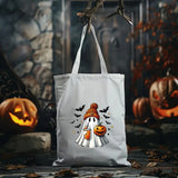 Halloween Cute Ghosts Tote Bags, Ghosts Drinking Coffee Printed Totes, Halloween Shopping Bags, Spooky Cute Ghost Canvas Bags For Halloween