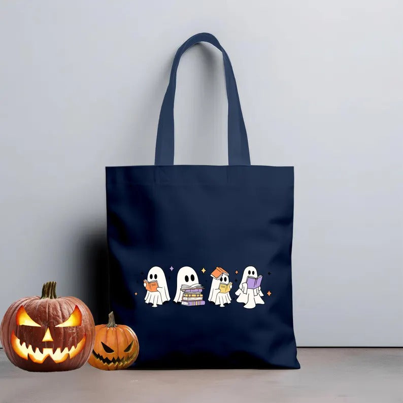 Halloween Floral Ghosts Tote Bags, Cute Halloween Ghosts Printed Bags, Spooky Season Bags, Cotton Shopping Tote Bags, Halloween Gift for Her