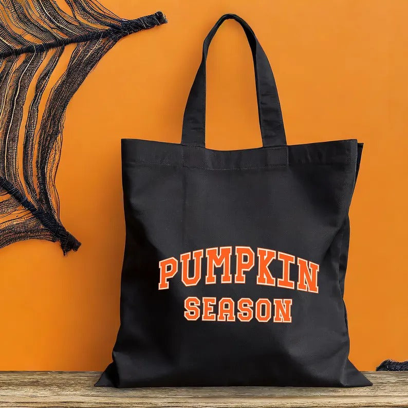 Retro Pumpkin Season Tote Bag, Halloween Spooky Season Printed Bags, Cotton Shopping Bags, Stay Spooky Tote Bag, Halloween Gift from Husband