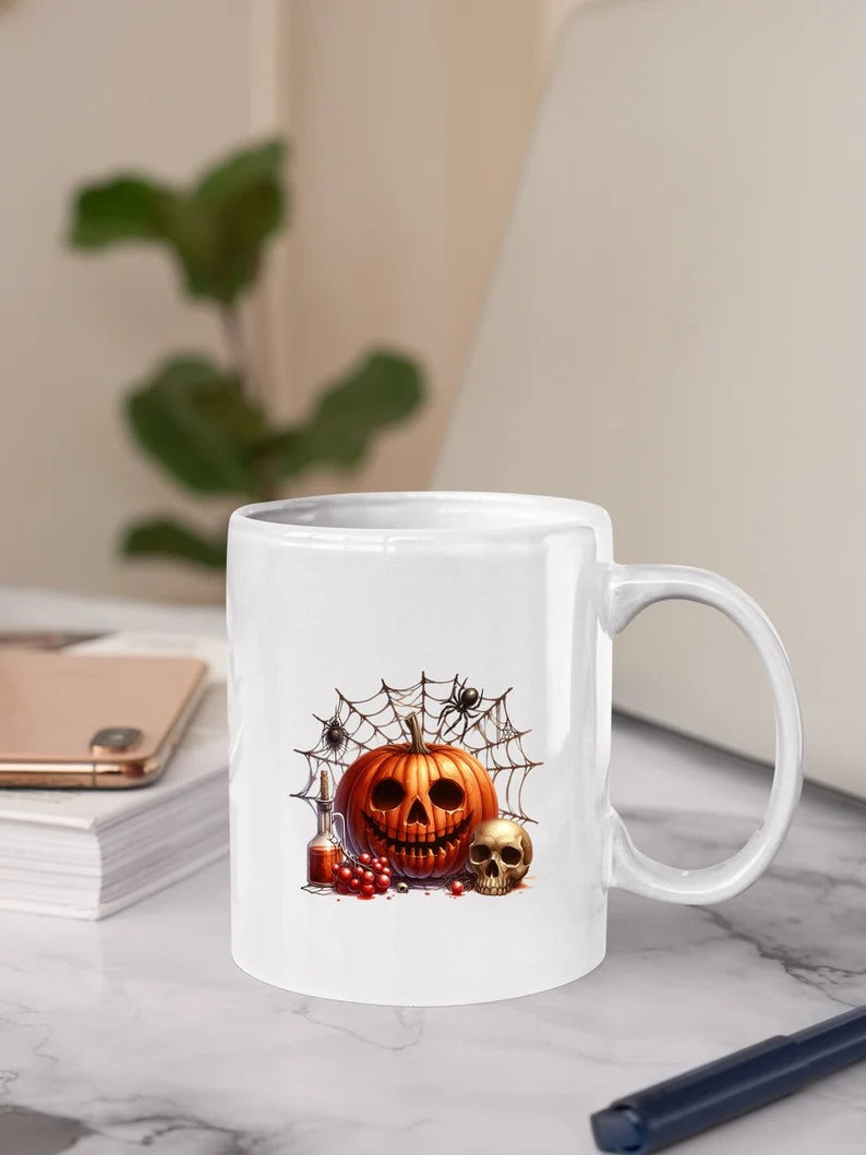 Vintage Pumpkin Mugs, Creepy Halloween Pumpkin Printed Coffee Mug, Scary Halloween Ceramic Cups, Fall Ice Coffee Mugs, Halloween Party Gifts