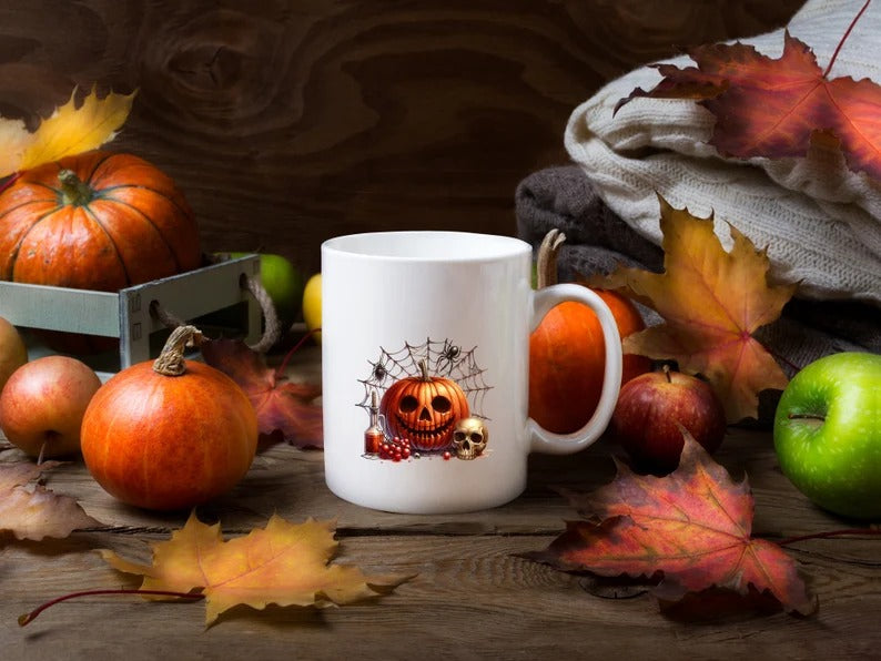 Vintage Pumpkin Mugs, Creepy Halloween Pumpkin Printed Coffee Mug, Scary Halloween Ceramic Cups, Fall Ice Coffee Mugs, Halloween Party Gifts