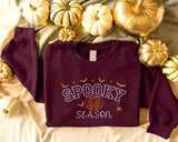 Spooky Season Embroidered Sweatshirt, Varsity Lettered Halloween Jumpers, Autumn Clothing, Fall Sweater, Halloween Sweater, Halloween Gifts