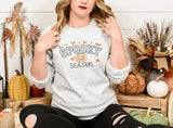 Spooky Season Embroidered Sweatshirt, Varsity Lettered Halloween Jumpers, Autumn Clothing, Fall Sweater, Halloween Sweater, Halloween Gifts