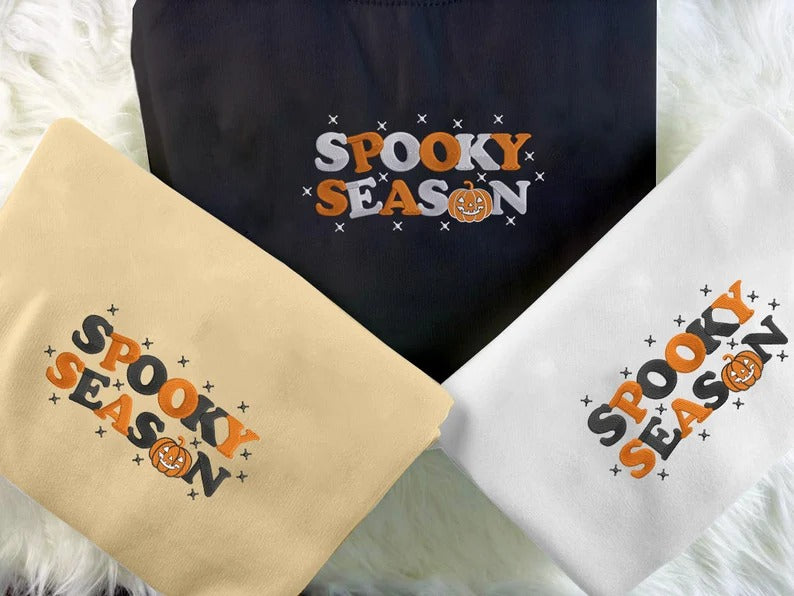 Retro Spooky Season Sweatshirt, Embroidered Autumn Fall Halloween Jumpers, Autumn Clothing, Fall Sweater, Halloween Sweater, Halloween Gifts