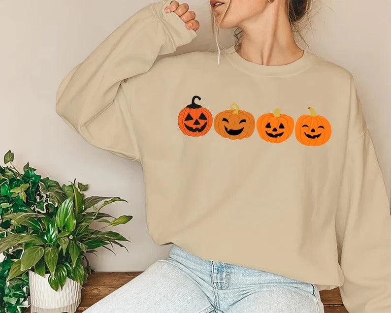 Funny Halloween Pumpkin Sweater, Fall Winking Pumpkin Printed Sweatshirt, Halloween Jack o Lantern Jumper, Spooky Season, Halloween Gifts