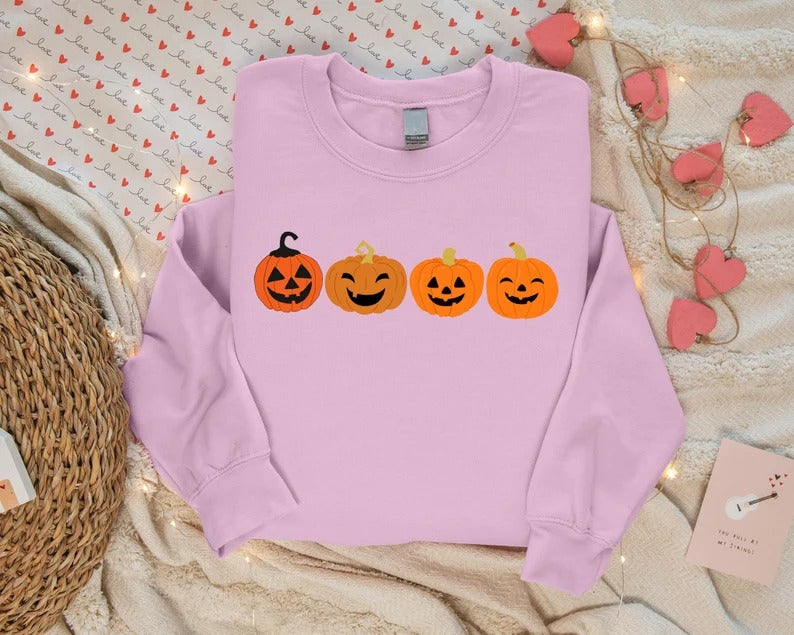 Funny Halloween Pumpkin Sweater, Fall Winking Pumpkin Printed Sweatshirt, Halloween Jack o Lantern Jumper, Spooky Season, Halloween Gifts