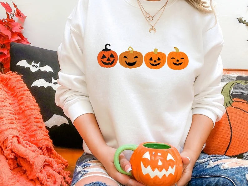 Funny Halloween Pumpkin Sweater, Fall Winking Pumpkin Printed Sweatshirt, Halloween Jack o Lantern Jumper, Spooky Season, Halloween Gifts