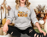 Autumn Jumper, Vintage Fall Sweater, Pumpkin Coffee Cups Autumn Crewneck Sweatshirt, Halloween Season Clothing, Unique Outfit