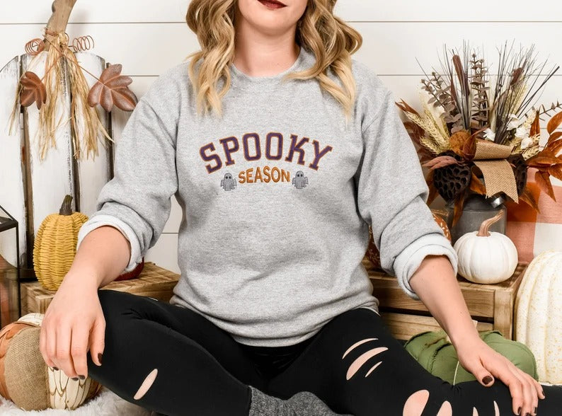 Spooky Season Sweatshirt, Embroidered Halloween Gothic Jumper, Halloween Season Crewneck Sweater, Autumn Fall Clothing, Halloween Party Gift