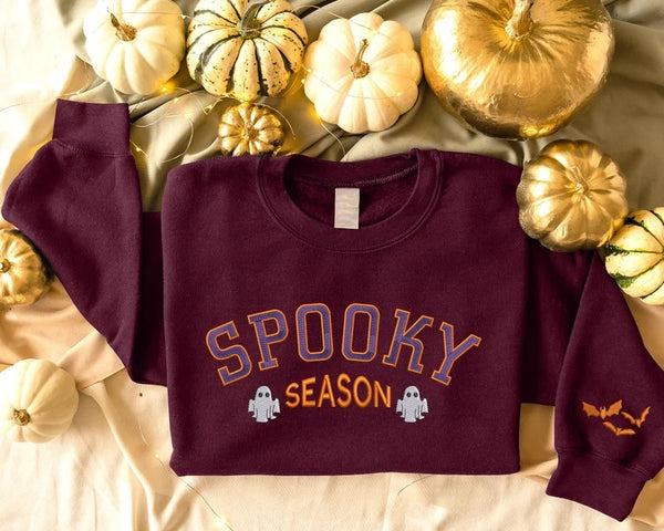 Spooky Season Sweatshirt, Embroidered Halloween Gothic Jumper, Halloween Season Crewneck Sweater, Autumn Fall Clothing, Halloween Party Gift