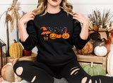 Vintage Halloween Black Cats Sweatshirt, Cats on Pumpkin Printed Sweater, Spooky Season Winking Pumpkin Jumper, Cat Lovers Halloween Outfits