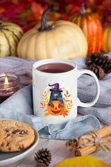 Vintage Halloween Black Witchy Cat Mug, Spooky Halloween Cat Printed Ceramic Mugs, Cat Halloween Ice Coffee Cup, Tea Cups, Halloween Present