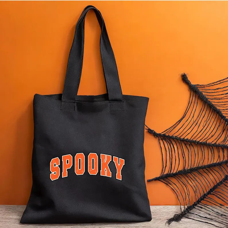 Spooky Season Printed Tote Bags, Retro Halloween Spooky Season Bags, Cotton Shopping Bags, Stay Spooky Tote Bag, Halloween Gift from Husband