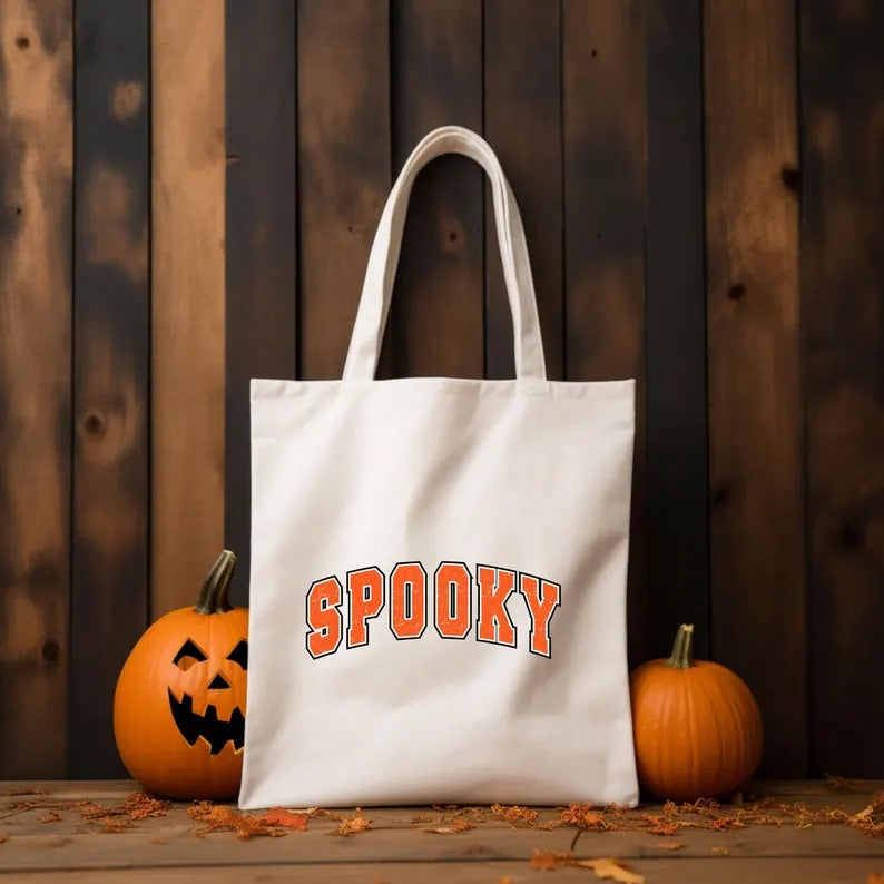 Spooky Season Printed Tote Bags, Retro Halloween Spooky Season Bags, Cotton Shopping Bags, Stay Spooky Tote Bag, Halloween Gift from Husband