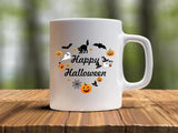 Happy Halloween Mugs, Halloween Doodles Heart Printed Mugs, 11oz White Ceramic Tea Cups, Family Matching Mugs, Fall Halloween Night Gifts