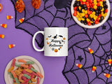 Happy Halloween Mugs, Halloween Doodles Heart Printed Mugs, 11oz White Ceramic Tea Cups, Family Matching Mugs, Fall Halloween Night Gifts