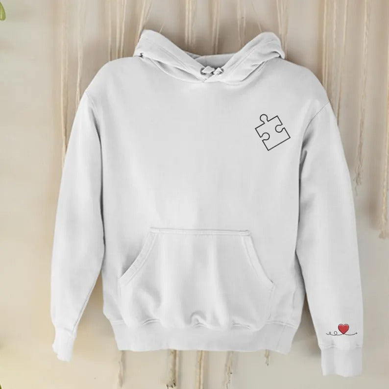 Embroidered You Complete Me Heart Puzzle Hoodies, Couple Matching Valentines Day Hoodie, Custom Heart Puzzle Valentine Jumper, Gifts for Him