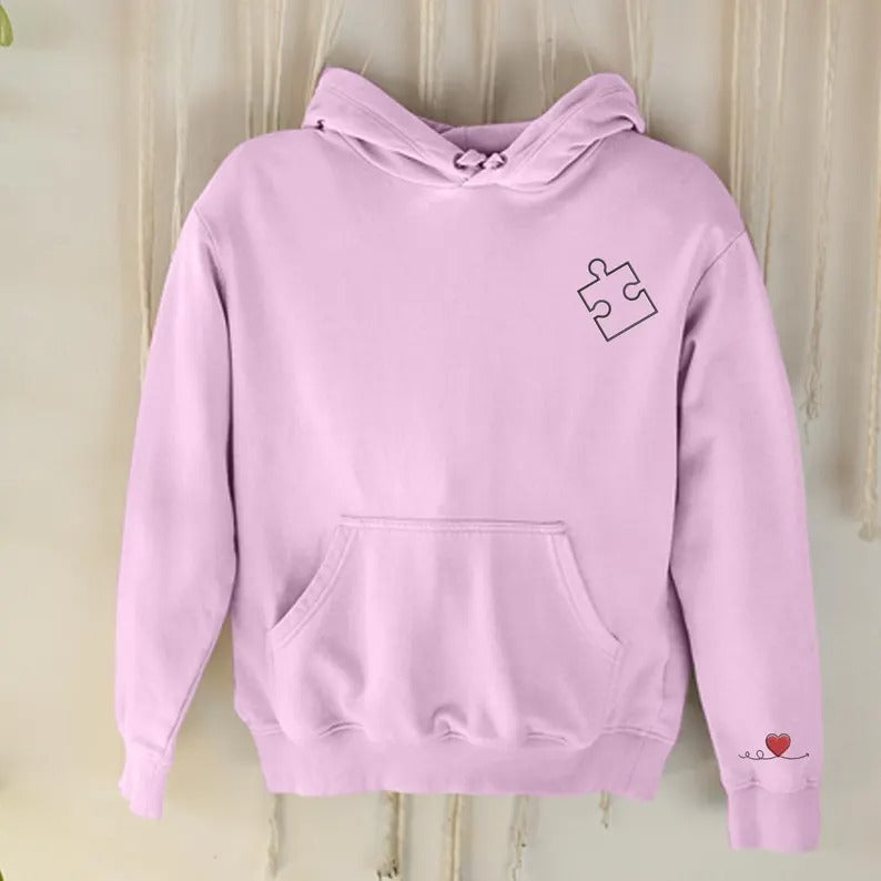 Embroidered You Complete Me Heart Puzzle Hoodies, Couple Matching Valentines Day Hoodie, Custom Heart Puzzle Valentine Jumper, Gifts for Him