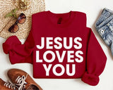 Jesus Loves You Valentine Sweatshirt, Religious Faith Puff Printed Sweatshirt, Christian Embossed Crewneck Sweater, Valentines Gift for Her