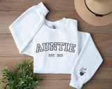 Custom Auntie Crewneck Sweatshirt, Embroidered Kids Name on Sleeve Sweater, Personalised Aunty Est Date Jumper, Mother Day Gift for New Aunt
