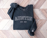 Custom Auntie Crewneck Sweatshirt, Embroidered Kids Name on Sleeve Sweater, Personalised Aunty Est Date Jumper, Mother Day Gift for New Aunt