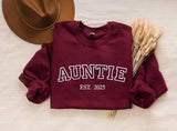 Custom Auntie Crewneck Sweatshirt, Embroidered Kids Name on Sleeve Sweater, Personalised Aunty Est Date Jumper, Mother Day Gift for New Aunt