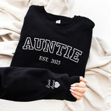 Custom Auntie Crewneck Sweatshirt, Embroidered Kids Name on Sleeve Sweater, Personalised Aunty Est Date Jumper, Mother Day Gift for New Aunt