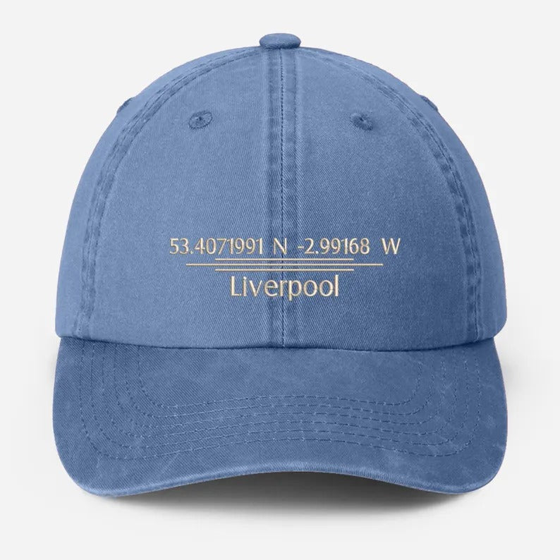 Personalised Embroidered Baseball Cap, Custom City Name With Location Coordinates Hat, Cotton Vintage Style Hats for Men, Fathers Day Gifts