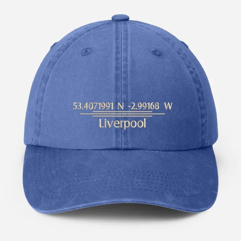 Personalised Embroidered Baseball Cap, Custom City Name With Location Coordinates Hat, Cotton Vintage Style Hats for Men, Fathers Day Gifts